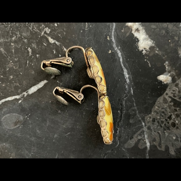 Pansy Viola Floral Clip Earrings - Picture 2 of 7